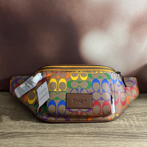 Coach Track Belt Bag In Rainbow Signature Canvas NWT - Picture 9 of 10